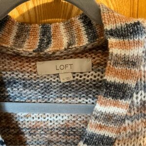 LOFT Women's Cozy Striped Cardigan - Brown, Gray, Cream